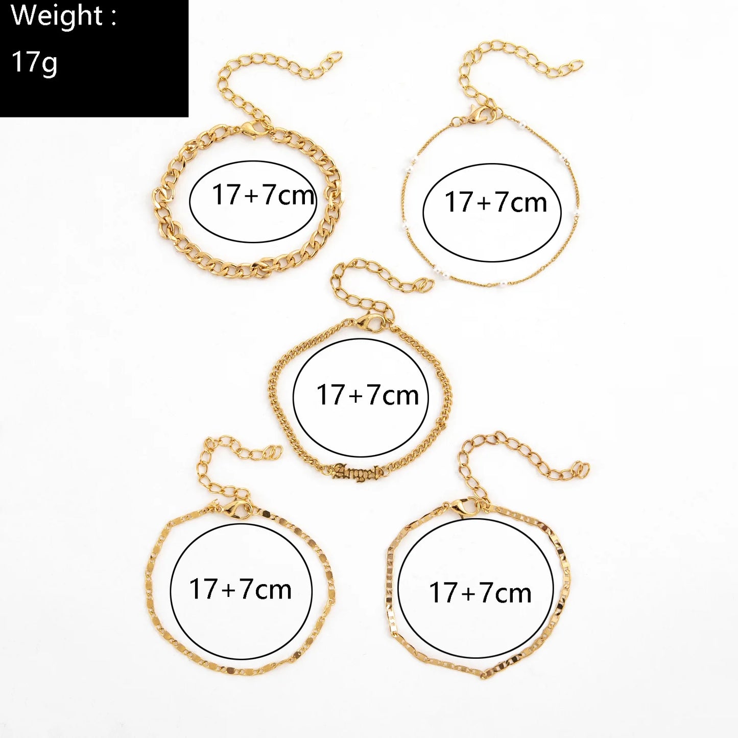 5Pcs Trendy Chain Bracelet Set For Women Angel Letter Gold Silver Color Link Chain Bangle Female Fashion Jewelry Gift