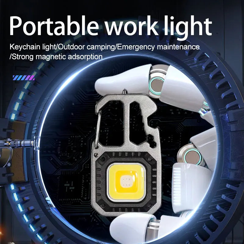 COB Keychain Work Light with Battery Display 8Mode Rechargeable High Lumens Portable LED Light for Camping Hiking Running