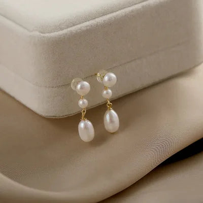 Minar Delicate Irregular Freshwater Pearl Earring For Women Gold Color Metal Hanging Drop Earrings Statement French Jewelry 2023