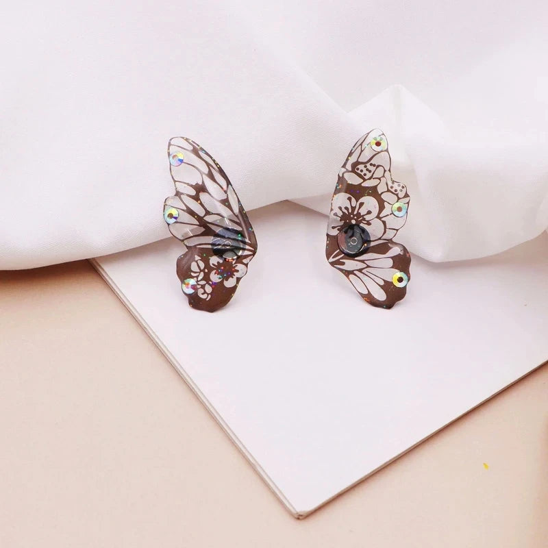 Minar Fairy Gradient Blue Color Resin Butterfly Wings Drop Dangle Earrings for Women Girls Rhinestone Glitter Pendant Earring