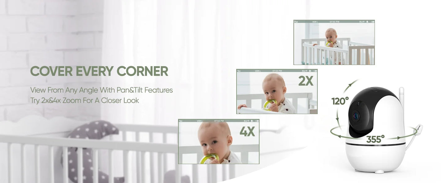 SM70V2 7" 1080P HD Split Screen Video Baby Monitor with two Camera, Hack Proof, Remote Zoom/Pan/Tilt, 4000mAh Battery