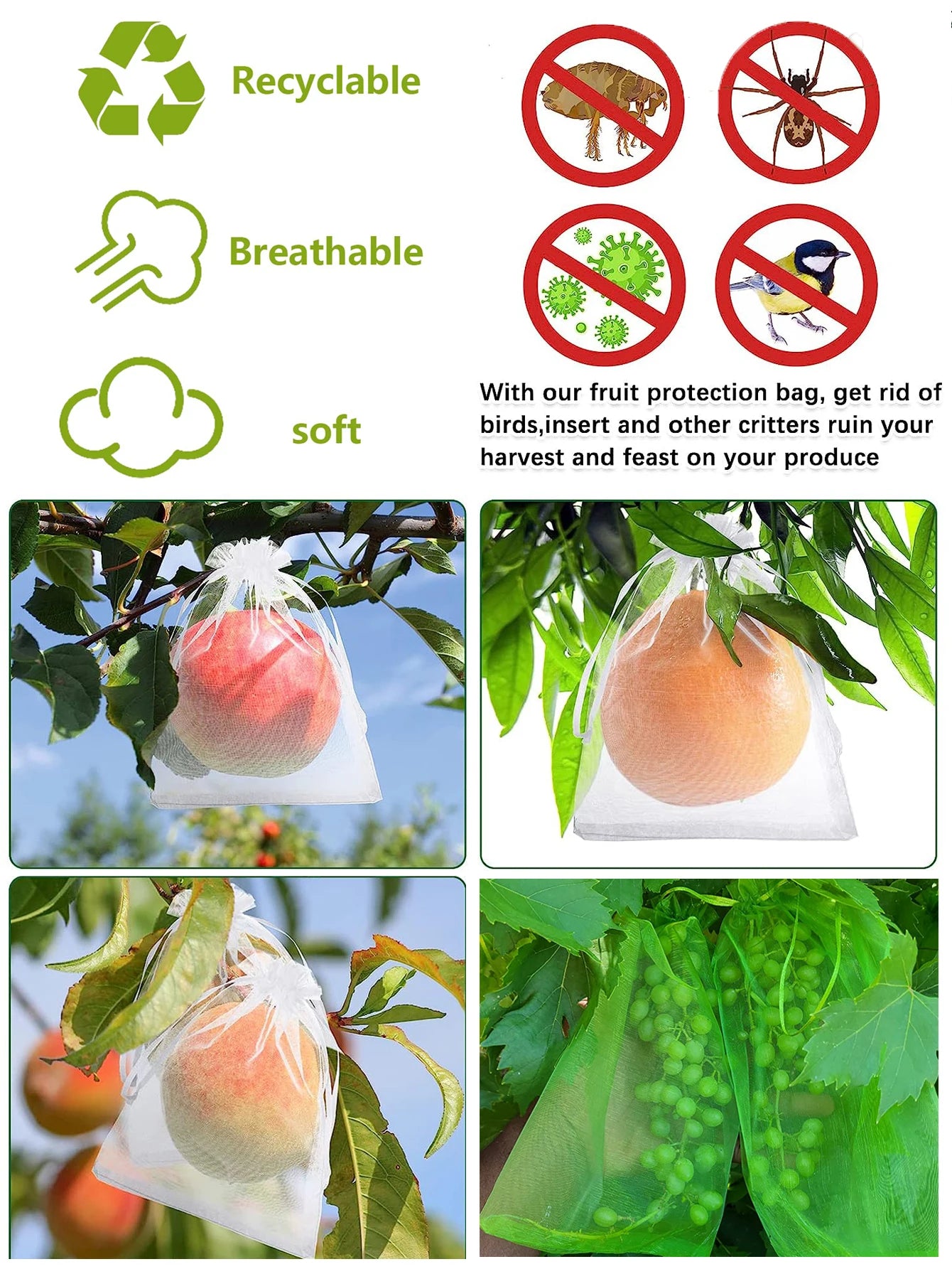 20pcs fruit Protection Netting Bag Garden Mesh Bags Agricultural Pest Control Anti-Bird Mesh Bag drawstring Vegetable grown bags