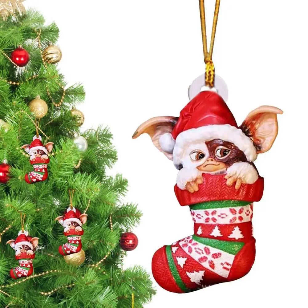 Gremlins Santa Hat Hanging Christmas Tree Decoration Pendant Cute Puppy Acrylic Ornament Christmas Gift Festive Party Supplies