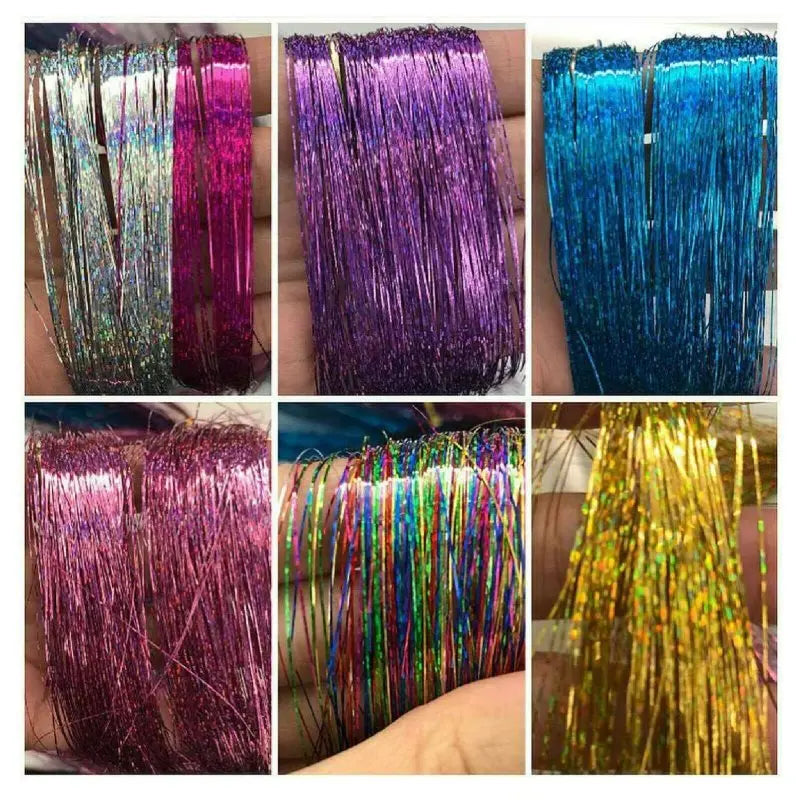 Long 90cm 200 Strands Sparkle Hair Tinsel Hair Rainbow Shiny Silk Hair Extensions Dazzles Women Hippie For Braiding Headdress