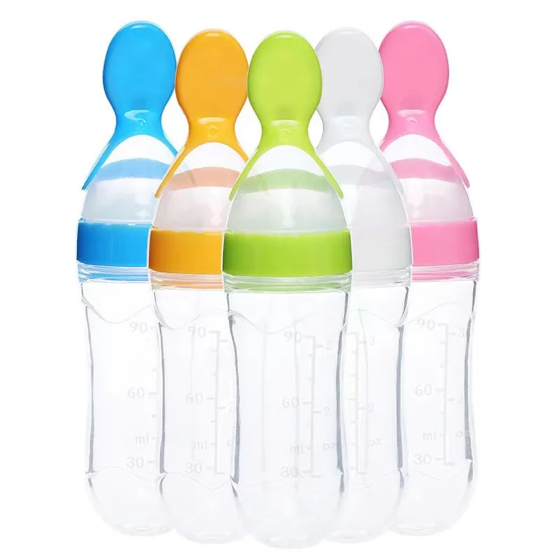 Squeezing Feeding Bottle Silicone Newborn Baby Training Rice Spoon Infant Cereal Food Supplement Feeder Safe Tableware Tools