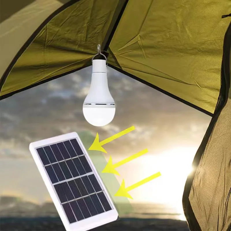 LED Solar Bulb Light Waterproof Outdoor 5V USB Charged Hanging Emergency Sunlight Powered Lamp Portable Powerful Indoor House