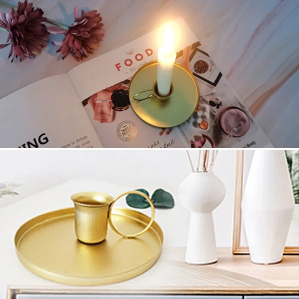 Portable Candle Holder Desktop Candlestick Adornment Metal Candlestick Taper Candle Holder With Handle Home Wedding Decorations