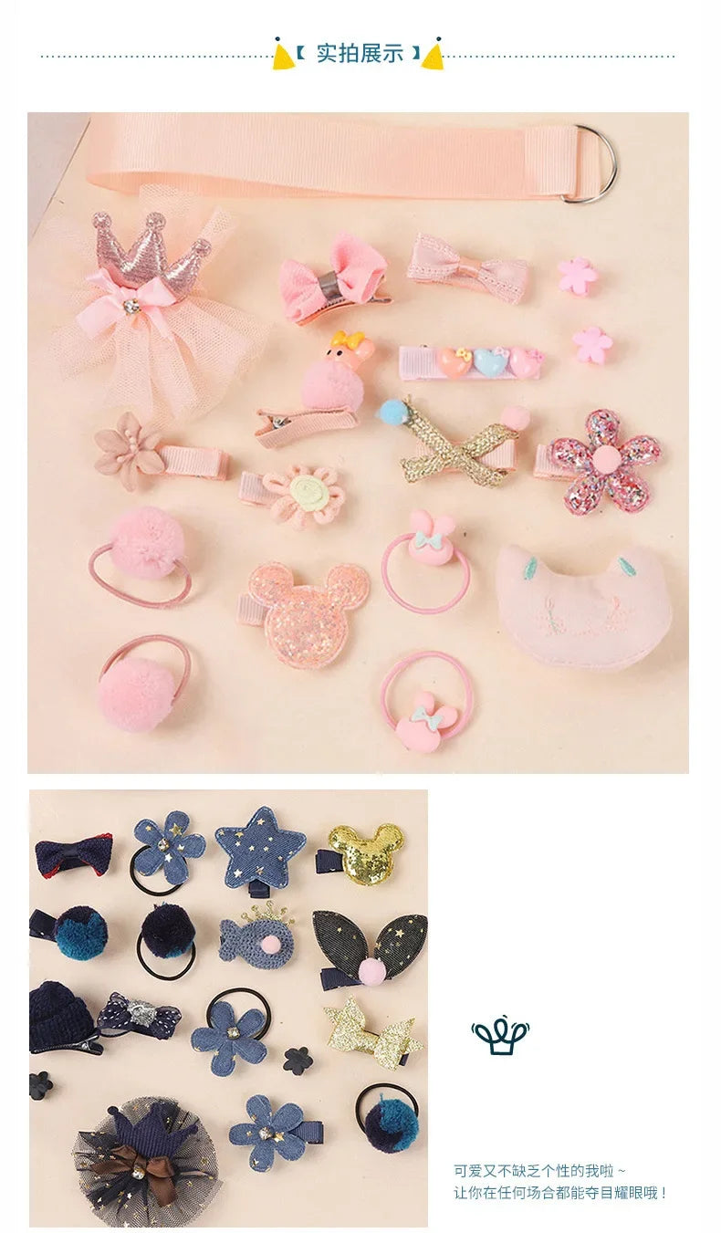 Elastic Hair Bands For Girls Cute Hair Clips Set Headwear Bow Flowers Animal Bands Cartoon Gift for Children 18pcs