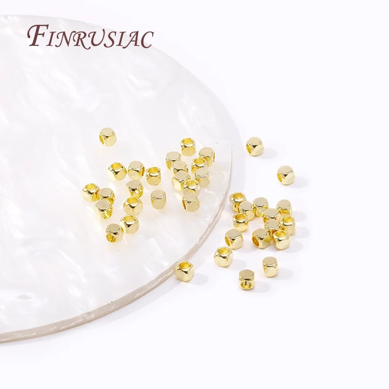 18K Gold Plated Square Spacer Beads DIY Bracelet Necklace Accessories Brass Metal Cube Beads For Jewelry Making Supplies