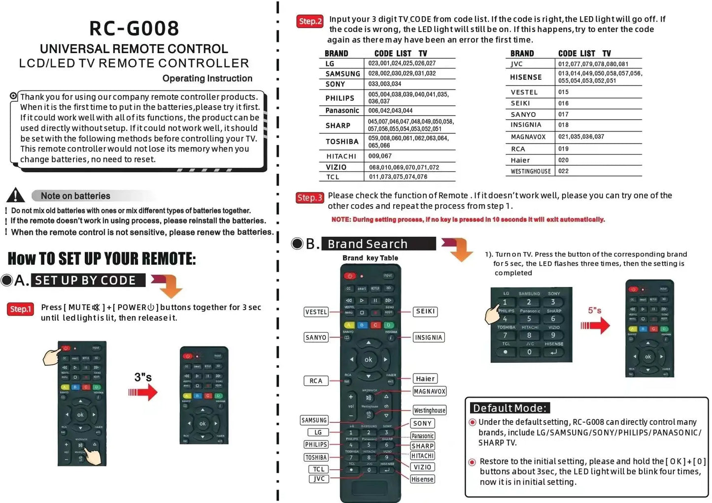 RCG008 Replacement Universal Remote Control for LG For Sony for Samsung for Panasonic ForToshiba For Phili ps with Light