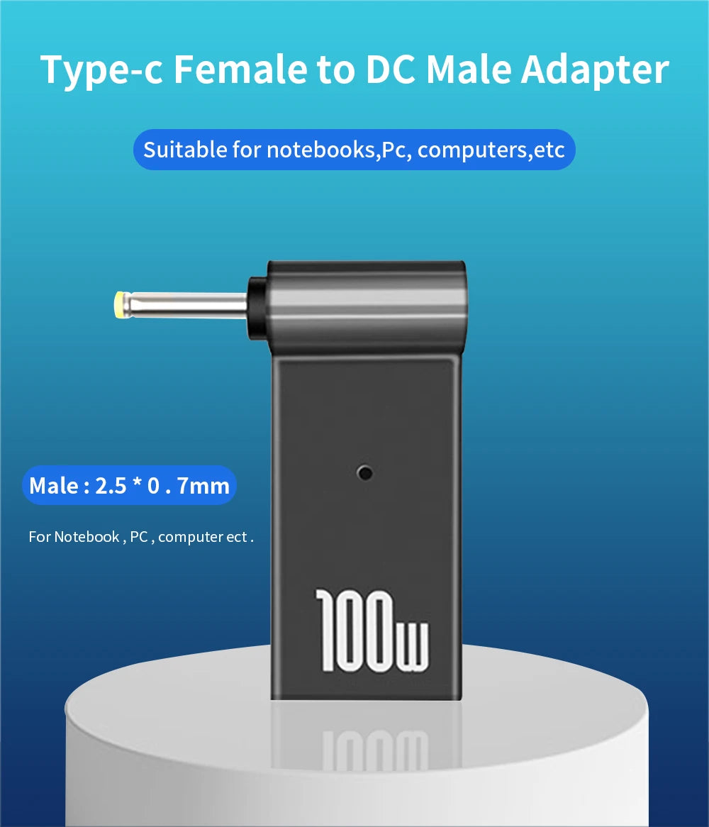 TISHRIC Laptop Power Charger Supply Connector Adapter PD 100W 5A  USB Type-C Female to DC Male For HP/Lenovo/DELL