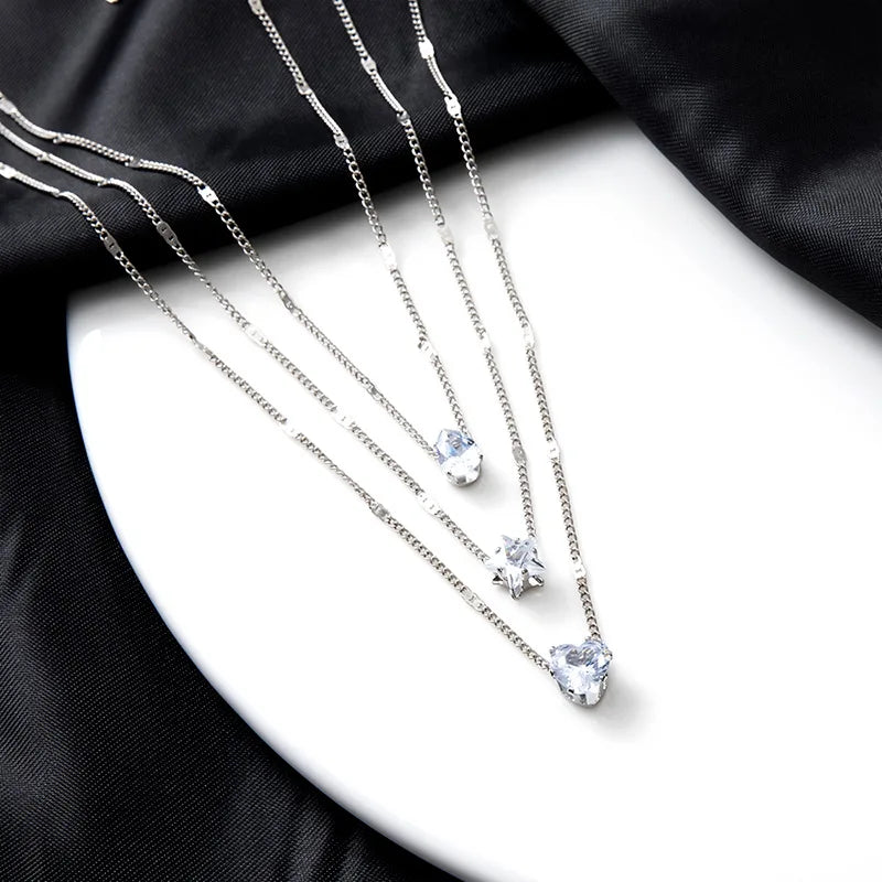 Trendy Zircon Pendant Necklace For Women Multilayer Chain Choker Fashion Female Party Shiny Jewelry Gift