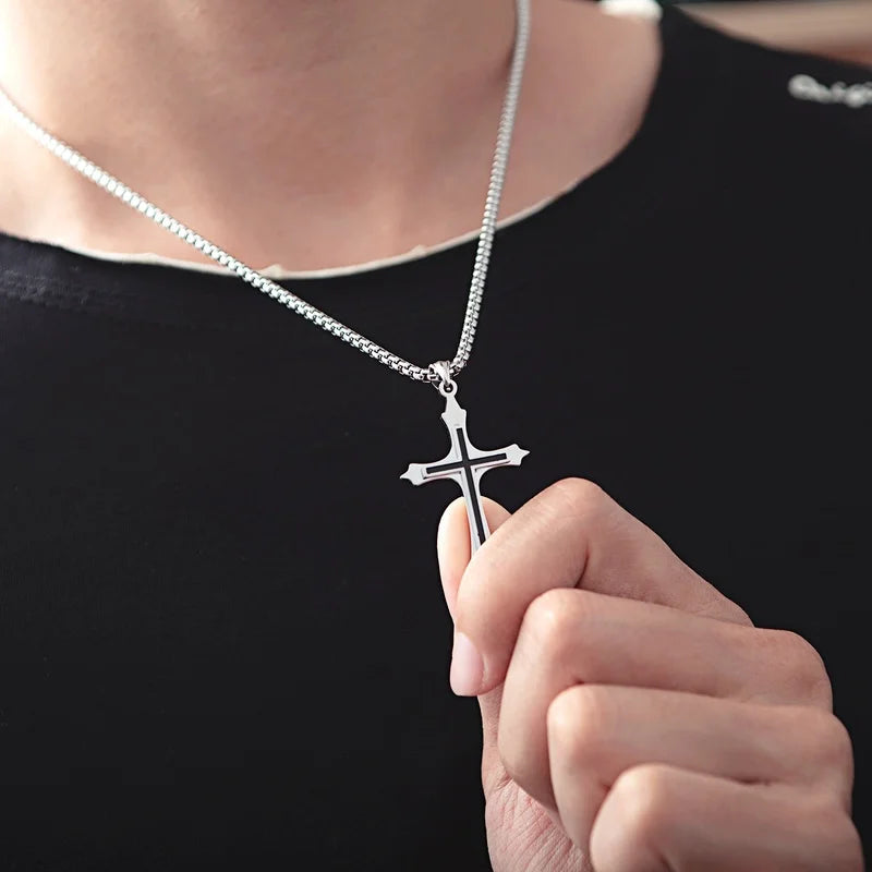 Stainless Steel Cross Pendant Necklaces For Women Men Teens Punk Hip Hop Gothic Cross Pendant Necklace Fashion Jewelry Gifts