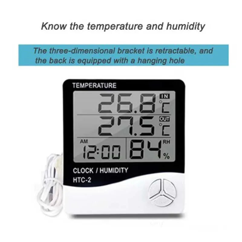 Digital LCD Thermo-hygrometer 1 Piece of Household Indoor and Outdoor Electronic Thermometer, Weather Station with Alarm Clock