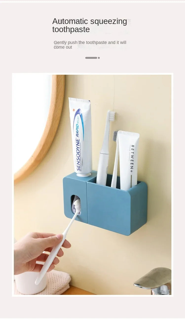 2 In 1 Toothpaste Dispenser With Toothbrush Holder Wall Mount Automatic Tooth Paste Squeezer Bath Organizer Bathroom Accessories