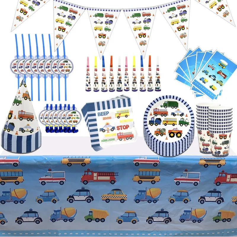 Disney Construction Truck Engineering Vehicle Party Decoration Disposable Tableware Set Excavator Plate Banner Cake Decoration