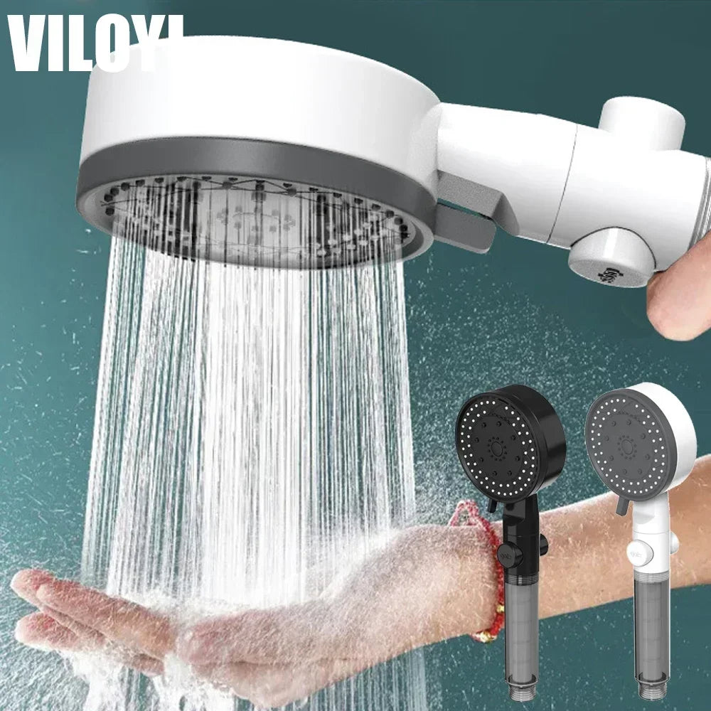 10 Mode Showerheads High Pressure Filter Showerheads One Touch Stop Bathroom Handheld Water Saving Sprayer Bathroom Accessories