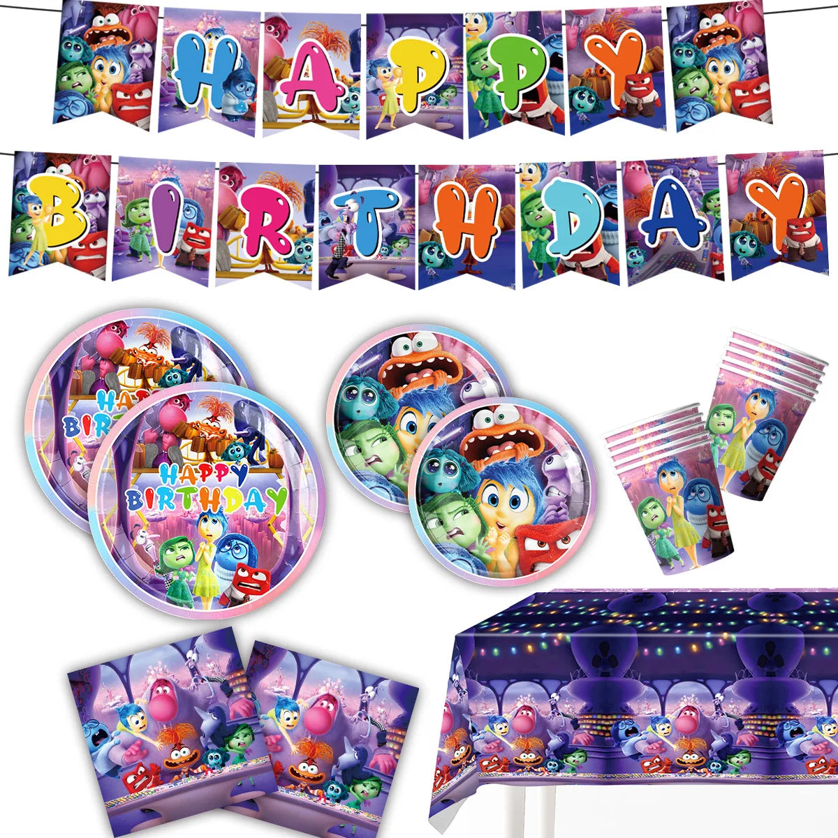 Disney-Inside Out Theme Cartoon Disposable Tableware Party Supplies Cup Plate For Children Baby Shower Birthday Party Decoration