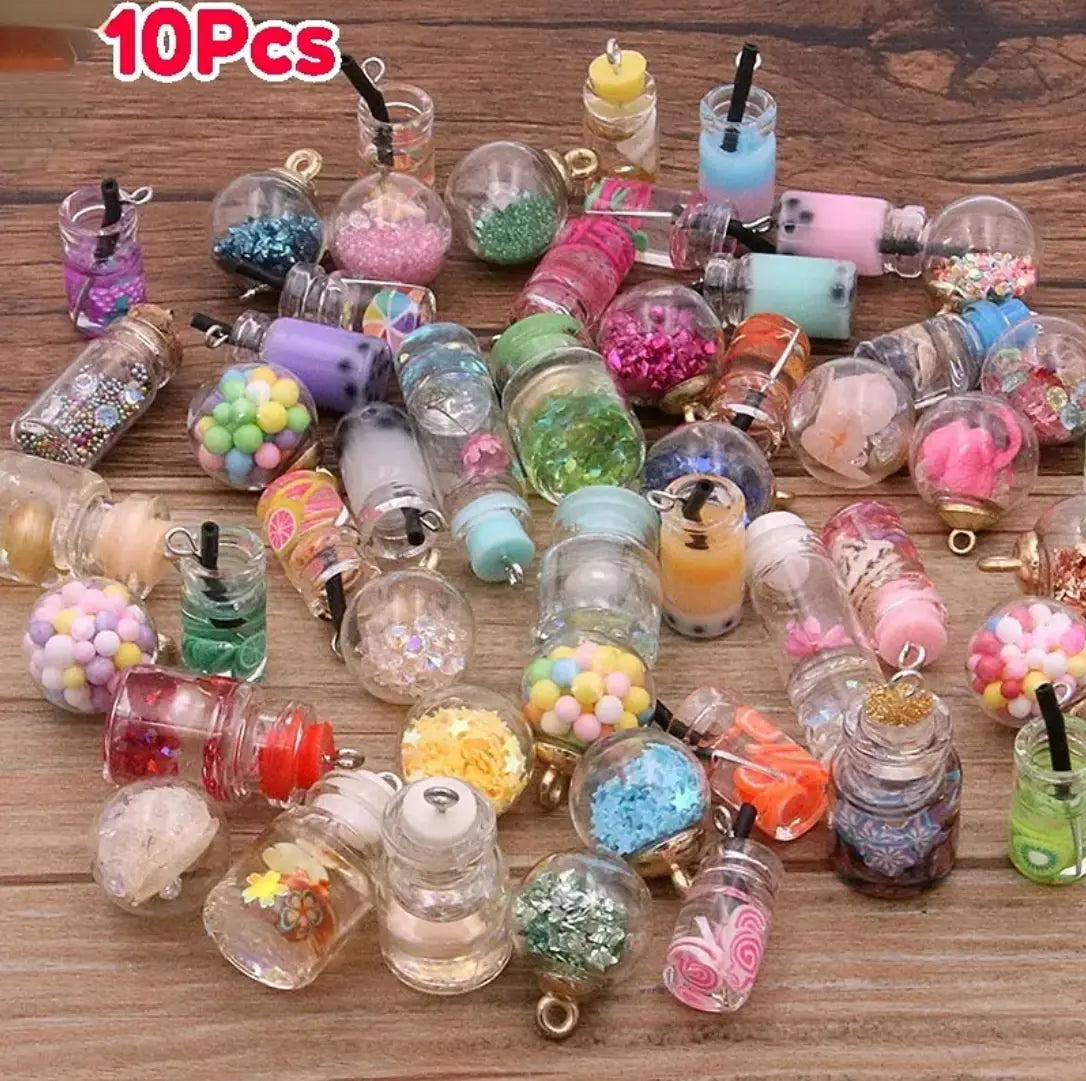 10PCS Glass Bottles Bubble Tea Cup Styles Mix Ball Earring Charms DIY Findings Keychain Bracelets Pendant For Jewelry Making