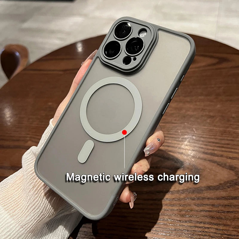 Luxury Magnetic Shockproof Matte Translucent Case for iPhone 16 15 14 13 12 11 Pro Max Plus for Magsafe Wireless Charge Cover