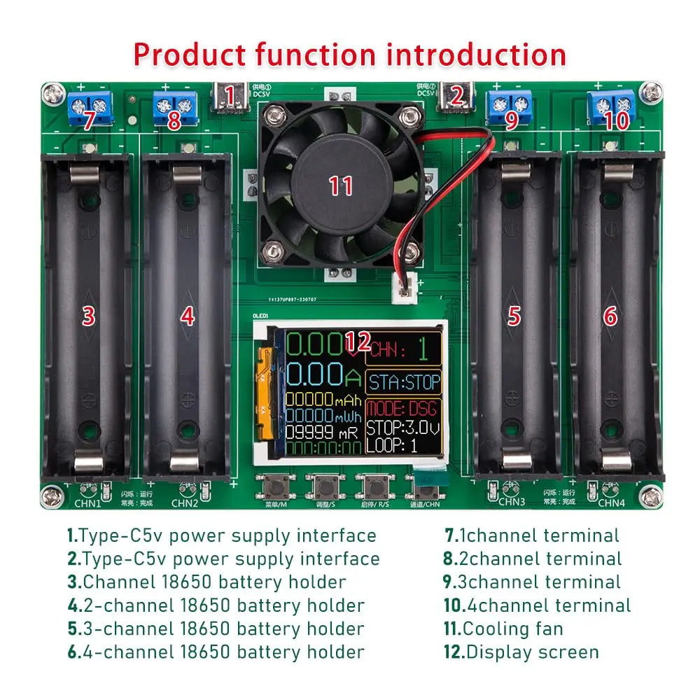 Type-C LCD 4/1 Channel Display Battery Capacity Tester MAh Lithium Digital Battery Detector Module For 18650 Battery Tester