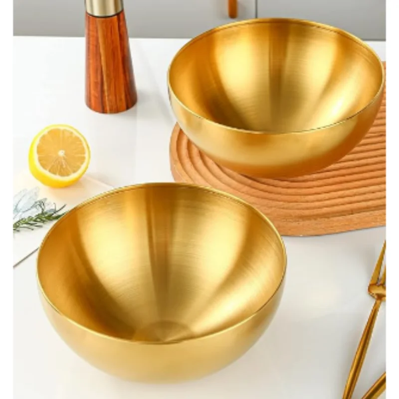 Gold Stainless Steel Fruit Salad Bowls Soup Rice Noodle Ramen Bowl Kitchen Tableware Utensils Food Container Mixing Bowls