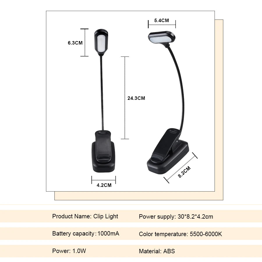 Mini Portable LED Book Light Eye Protection Reading Lamp Flexible Adjustable Direction Battery Learning Desk Lamp Bedroom Light