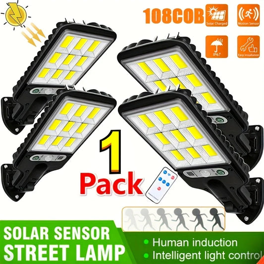 28SMD/108COB Sensor Street Lamp 3 Light Modes Outdoor Waterproof Security Solar Lamps for Garden Patio Path Remote Control Light