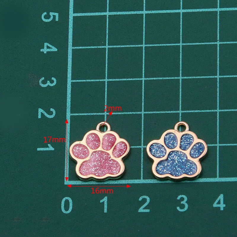 10Pcs 16*17mm 6Color Alloy Metal Rhodium Drop Oil Dog Cat Bear Paw Shining Charms Animal Pendant For DIY Bracelet Jewelry Making