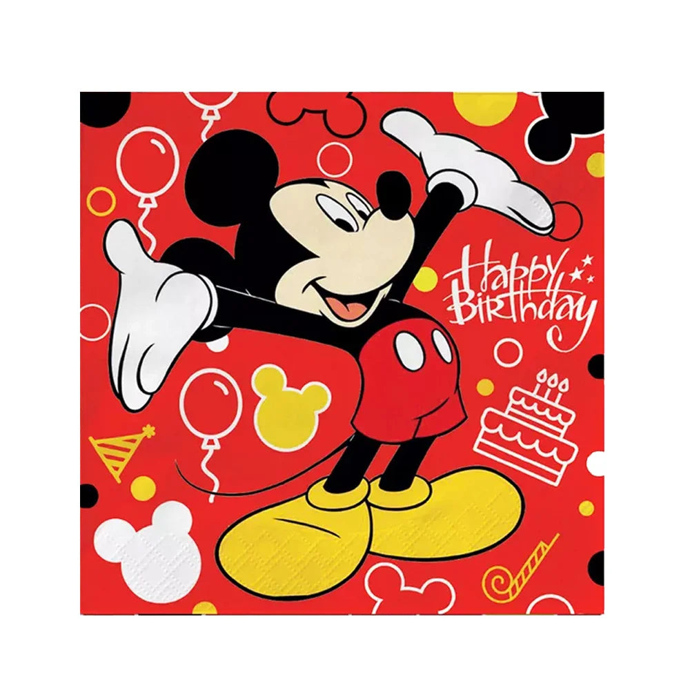 20pcs/Pack Children's Mickey Mouse Napkins Birthday Party Decoration Paper Napkin Minnie Mouse Theme Disposable Tableware