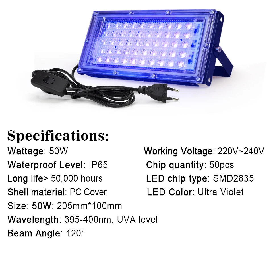 395nm UV LED Stage Blacklight Ultraviolet 50W 220V Effect Light Flood Ultravilet Lamp Fluorescent Party Stage Light Neon Bar