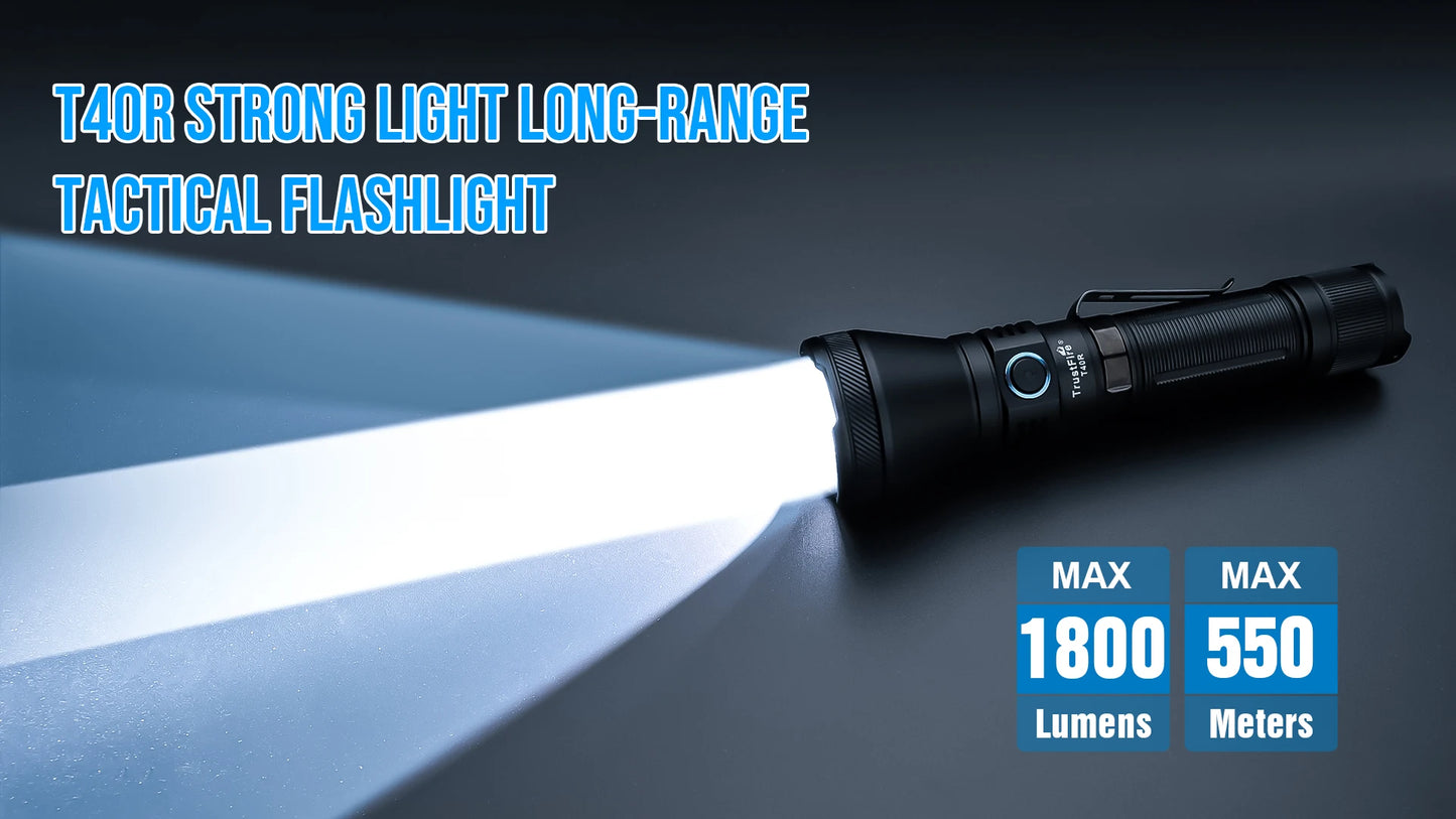 Trustfire T40R Tactical Rechargeable lamp 1800Lumen 550Meter Beam Range Led Flashlight with Usb Charging Self-defense IP68 Torch