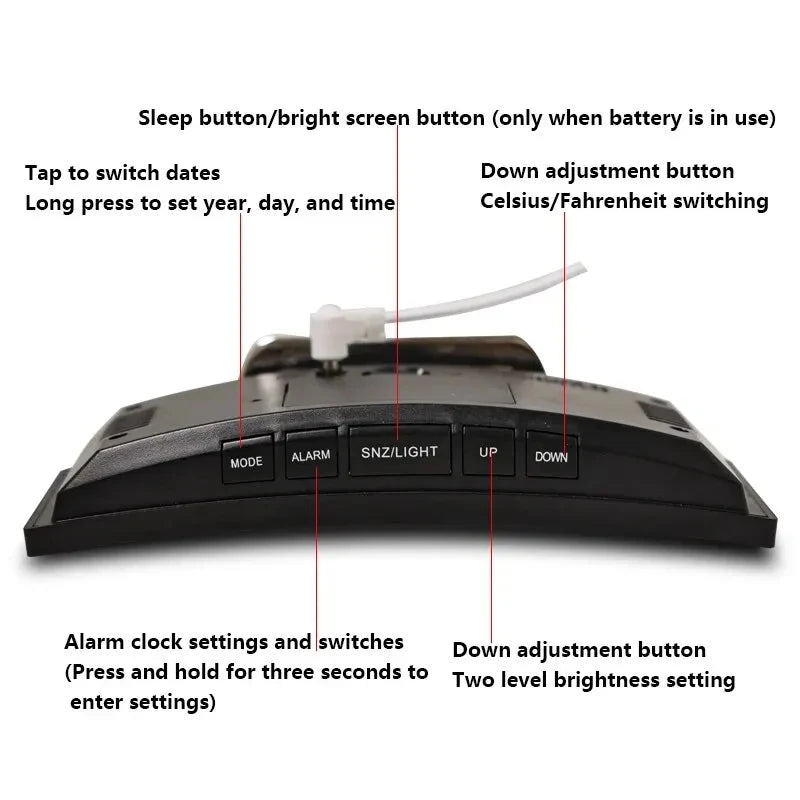 Creative Curved Electronic Clock, LED Large Screen Plug-in Battery Dual-purpose Mirror Alarm Clock, Student Bedroom Dedicated