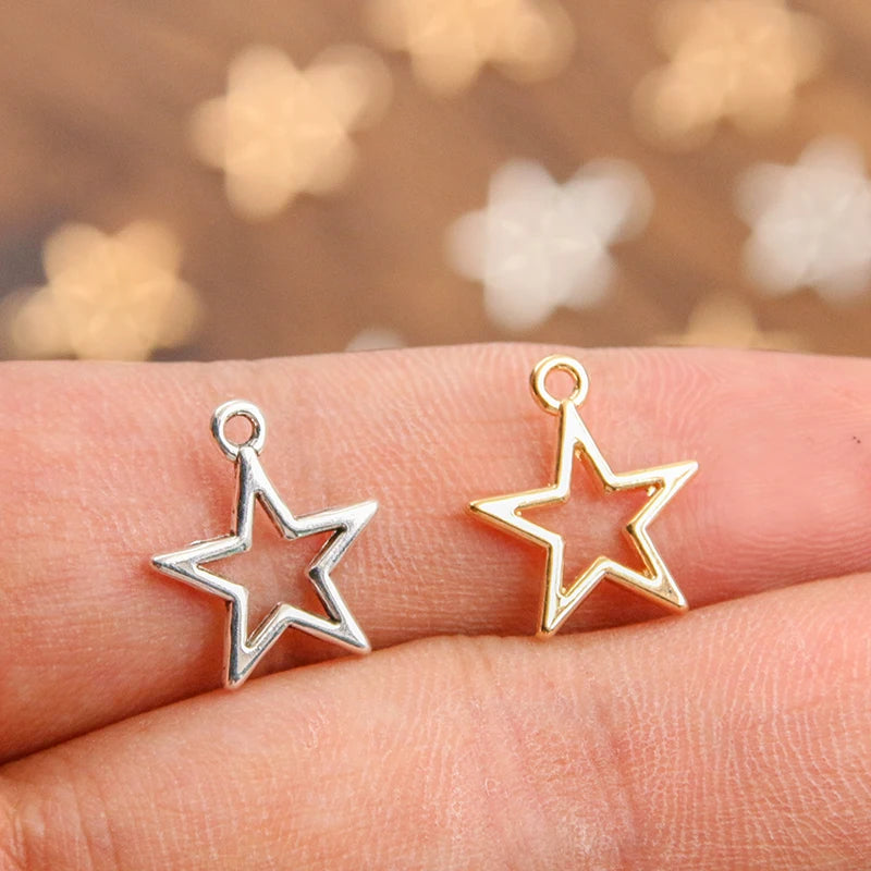 50PCS 14*16mm 2 Color Wholesale Hollow Star Charms Geometry Pendant Metal Alloy DIY Necklace Bracelet Earrings Marking