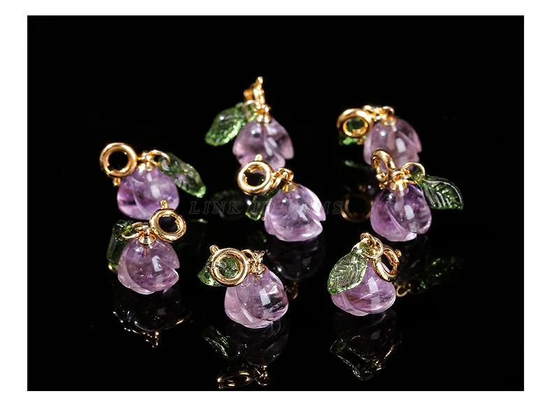 1 Pc Natural Amethyst Rose Flower Shape Copper Buckle Pendant Quality Charm For Jewelry Making Diy Necklace Bracelet Accessory