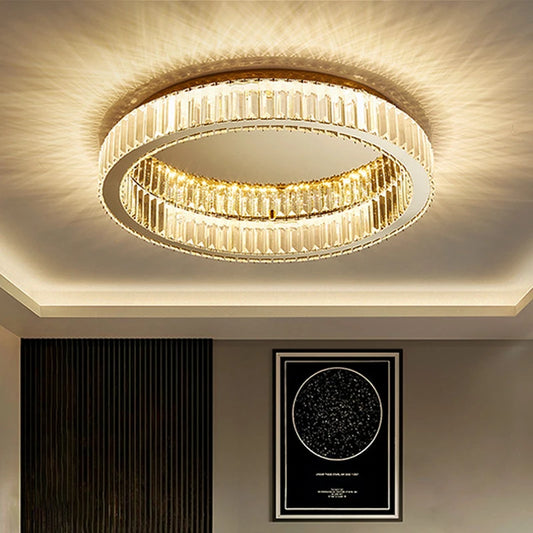 Modern interior living room luxury gold round crystal ceiling light indoor home lighting ceiling light ring glossy LED light