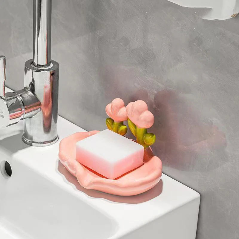 Creative Flower Decor Soap Dish Self Draining Non-slip Soap Holder Cute Plastic Storage Soap Rack Bathroom Accessories