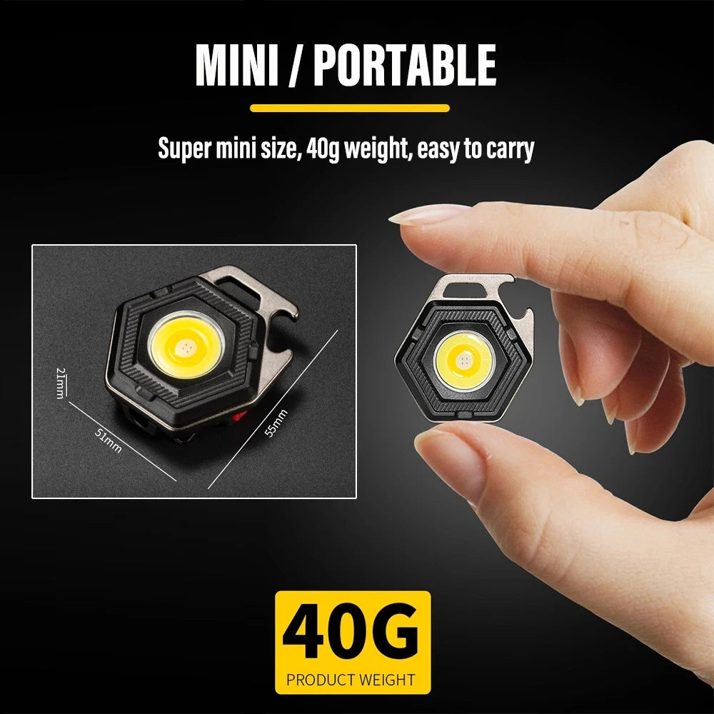 Mini Camping Light LED Flashlight Lantern USB Charging COB Keychain Work Light Floodlight with Strong Magnet IP64 Waterproof