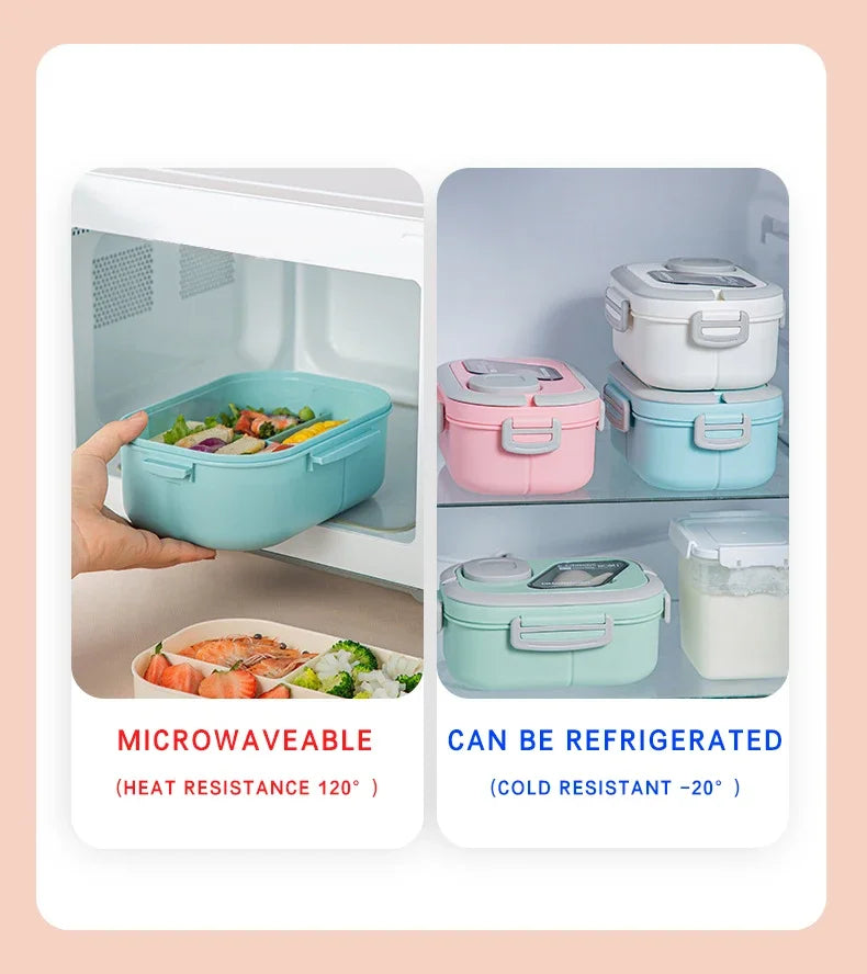 Portable Lunch Box Compartment Wheat Straw Bento Carrying Handle Box Reusable Tableware Containers Meal Snack Food Containers 라면