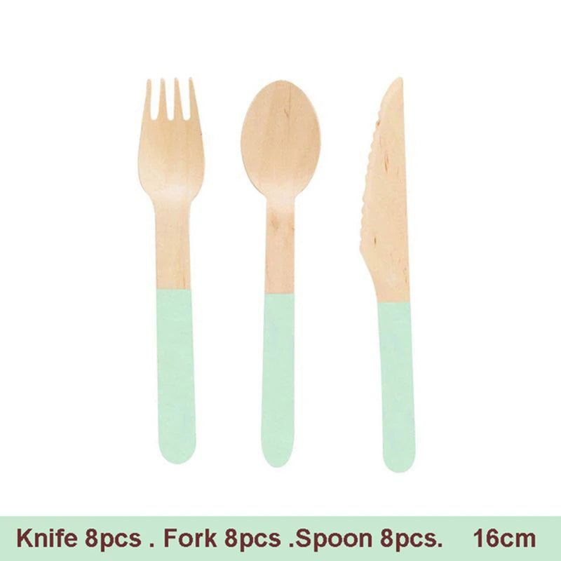 Party Disposable Wooden Cutlery Fork/Spoon/Cutters Knives Party Supplies Kitchen Utensil Birthday Dessert Tableware Packing 16cm