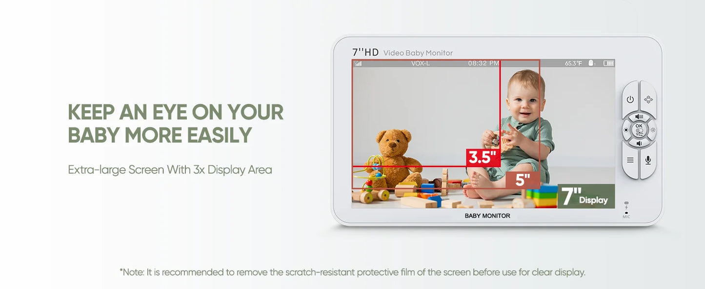 SM70V2 7" 1080P HD Split Screen Video Baby Monitor with two Camera, Hack Proof, Remote Zoom/Pan/Tilt, 4000mAh Battery