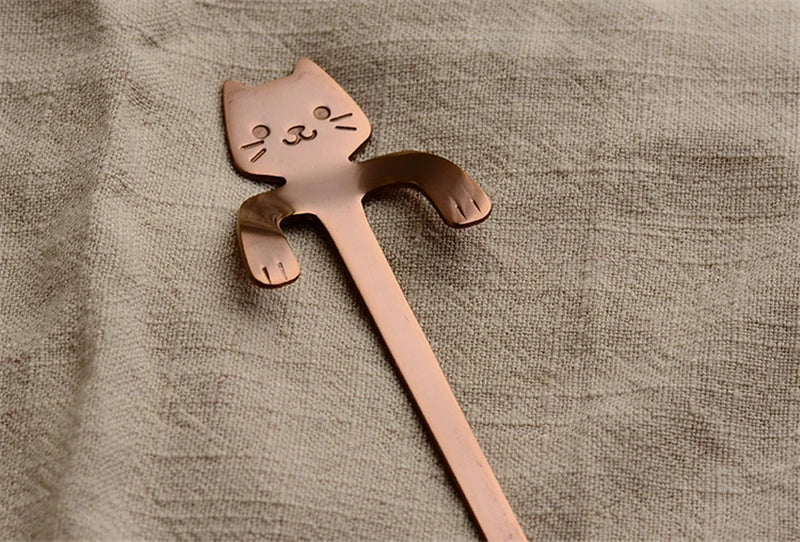 Stainless Steel Coffee Spoon Lovely Cute Cat Shape Teaspoon Dessert Snack Scoop Ice Cream Mini Spoons Tableware Kitchen Tools