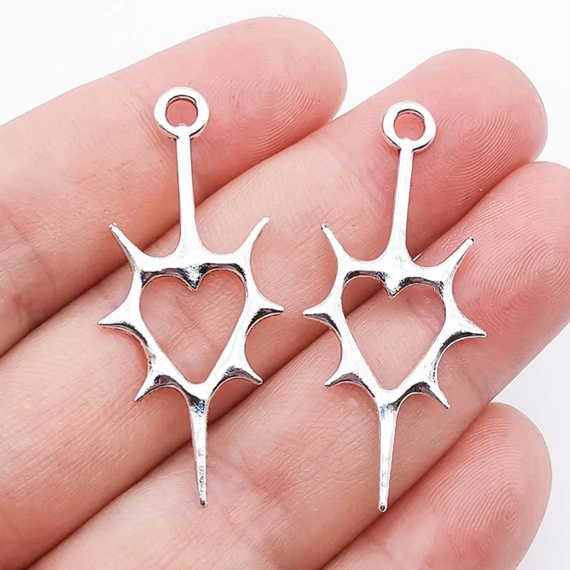 15pcs 44x19mm Goth Antique Silver Thorn Heart Charms For Jewelry Making DIY Jewelry Findings Antique Silver Color Alloy Charms