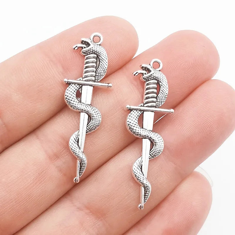 10pcs 40*13.5mm Alloy Snake Sword Charms,Snake Charm, Dagger Charm,Snake Pendant  Fit Jewelry Making DIY Jewelry Findings