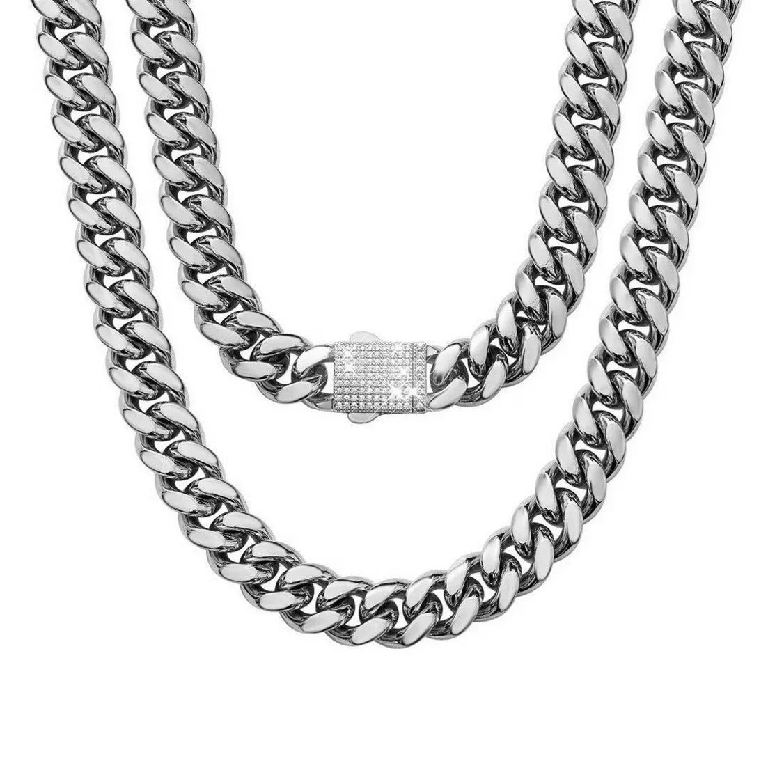 Any Length 7"-40" 6mm-14mm New Fashion Women Mens Chain 316L Stainless Steel Miami Link Necklace or Bracelet Crystal Buckle Gift