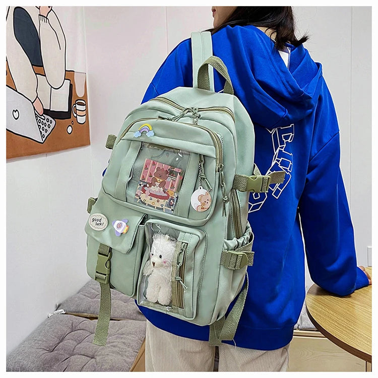 Cute Women Backpacks Waterproof Multi-Pocket Nylon School Backpack for Student Female Girls Kawaii Laptop Book Pack Mochilas