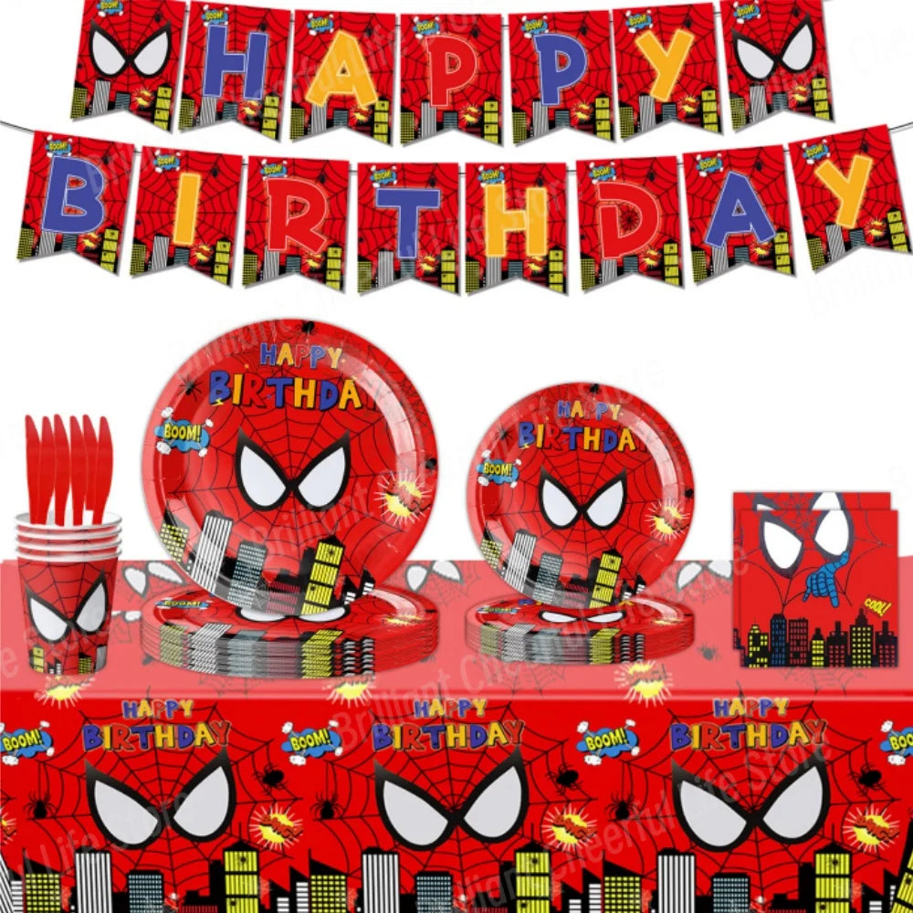 SpiderMan Birthday Decorations Superhero Disposable Tableware Banner Balloons Kids Boys Baby Shower Spider Party Event Supplies