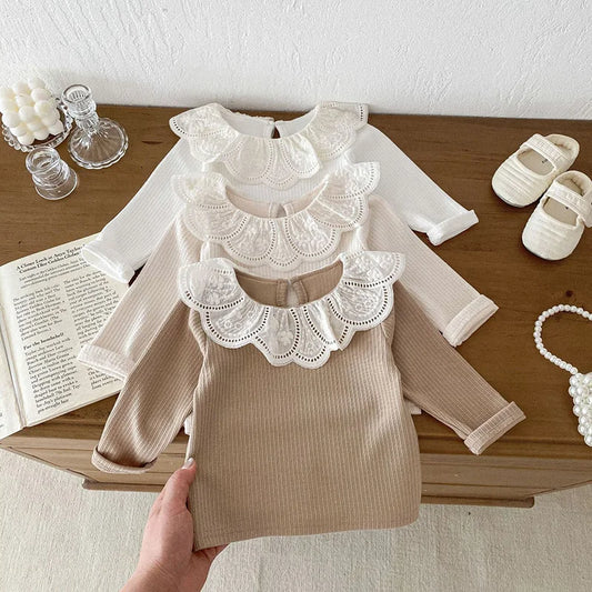 Autumn Baby Girl Clothes Ruffle Collar Tops Newborn Long Sleeve T-Shirt Infant Bottoming Shirt Spring Toddler Blouse 0-24M