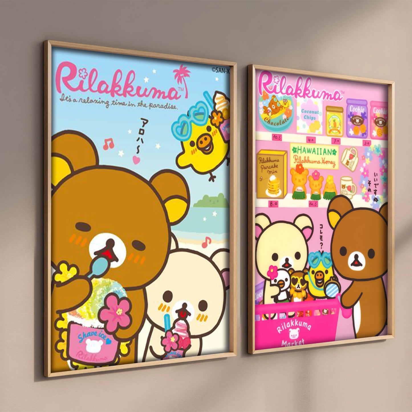 Japan Anime Cute Cartoon Rilakkuma Poster For Wall Art Canvas Print Manga Bear Chick Cat Reading Nursery Kids Kawaii Room Decor