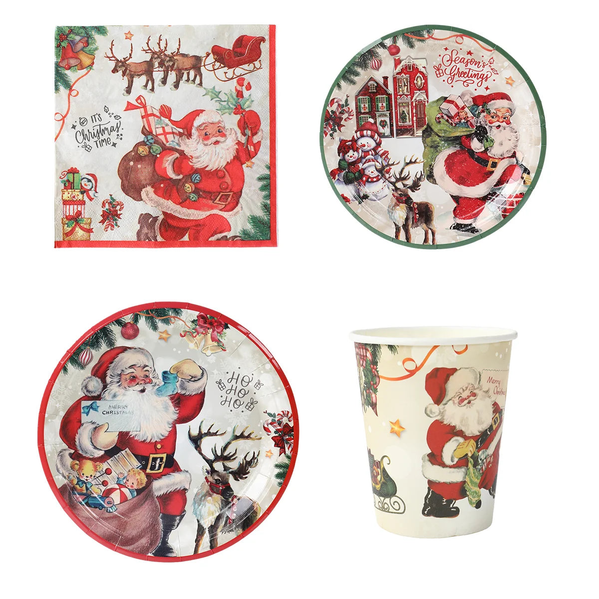 Christmas Party Disposable Tableware Santa Elk Paper Plates Paper Cups Merry Christmas Decorations 2024 For Home Xmas Ornaments